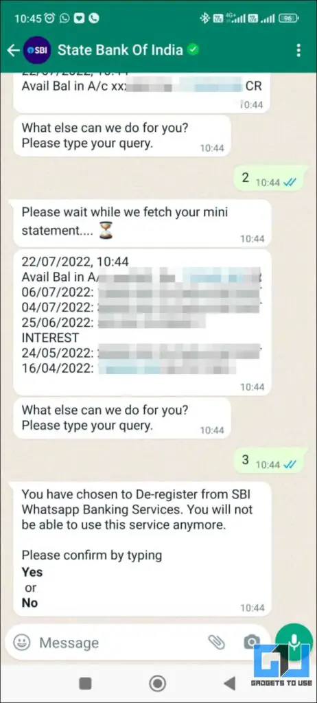 De-Register SBI WhatsApp Banking