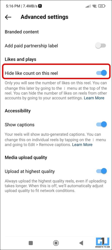 Hide reels likes count turn off comments