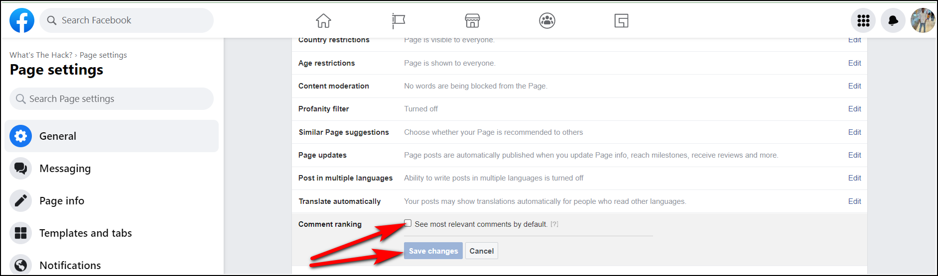 Turn off most relevant comments on Facebook page