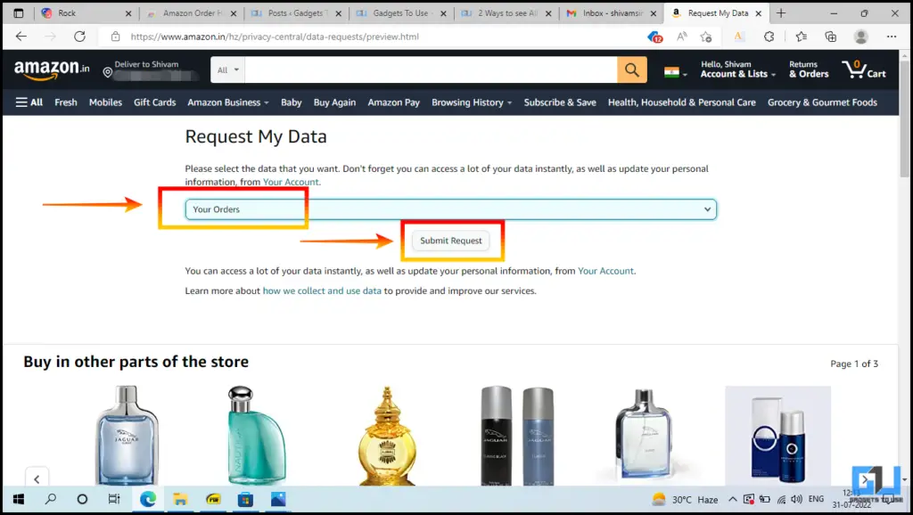 Request to View and Download Amazon Order History