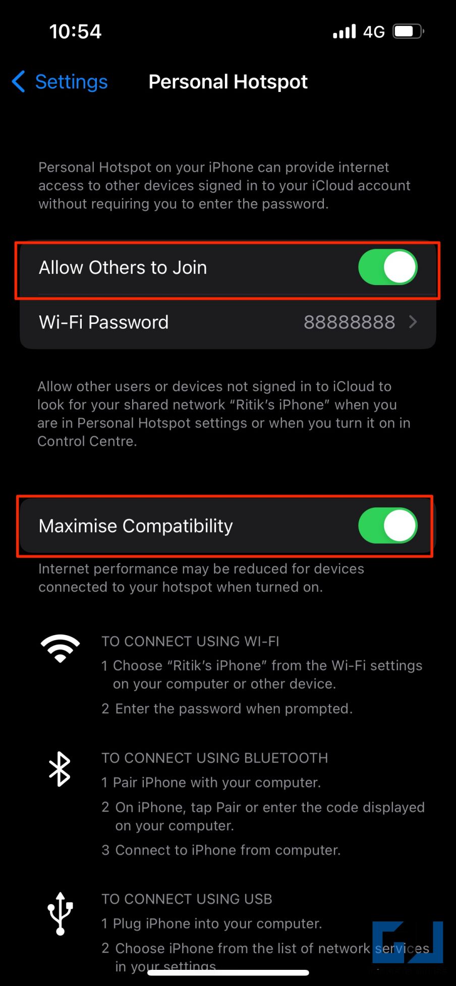 Enable iPhone Personal Hotspot