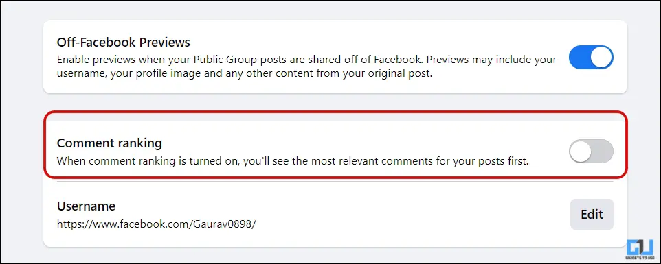 Turn off most relevant comments on Facebook