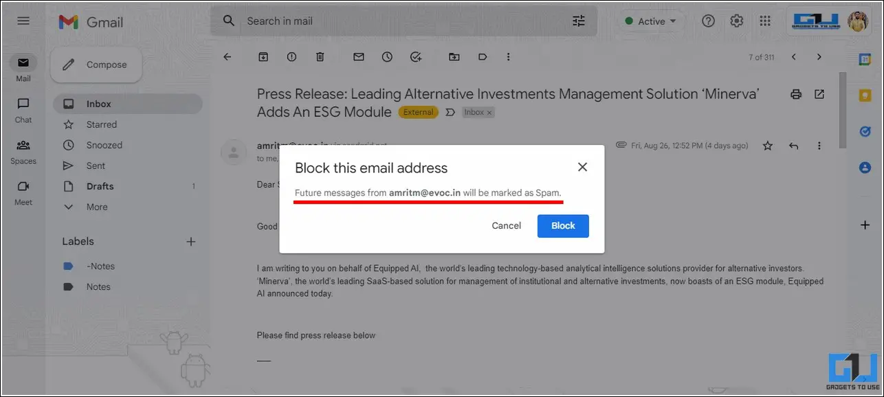 Block Email ID on Gmail