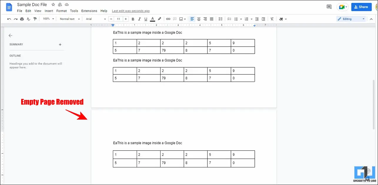 Delete Empty Second Page in Google Docs