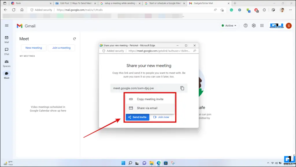 send Google meeting invite in email