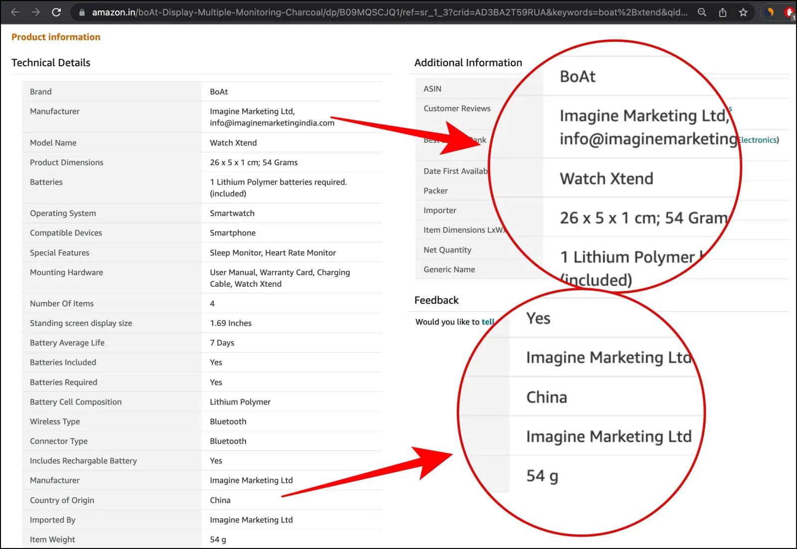 Checking Product Origin Details on Amazon Shopping Page