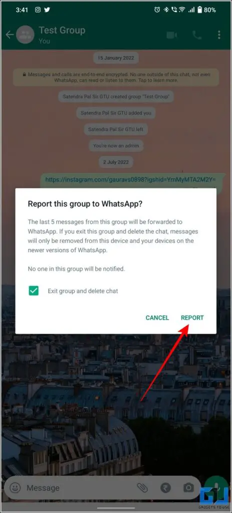 WhatsApp Report and Exit Group