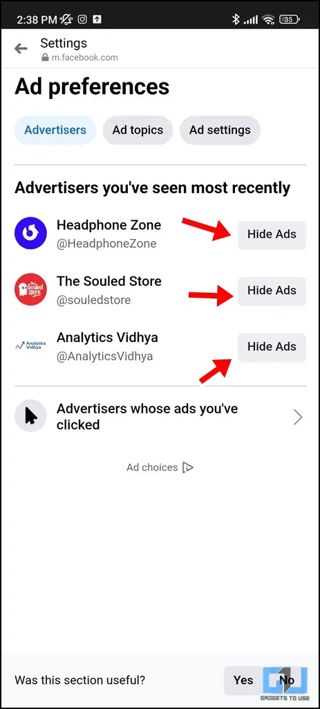 Hide ads in messenger