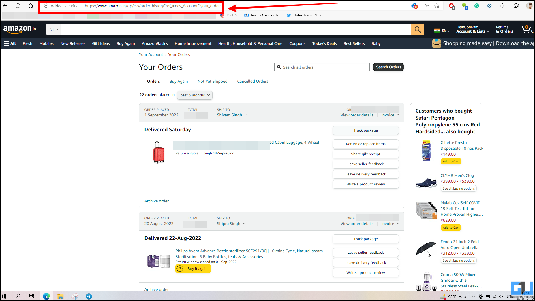 screenshot os my amazon order history october