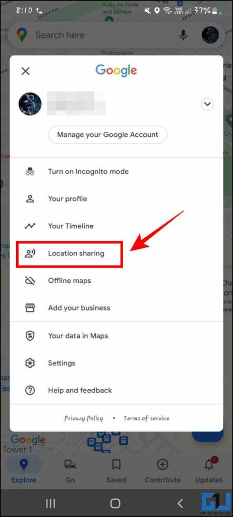 Share live location on Google maps