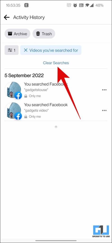 delete facebook watch and search history