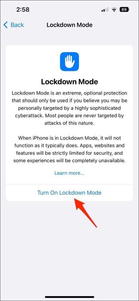 Turn On LockDown Mode iOS 16