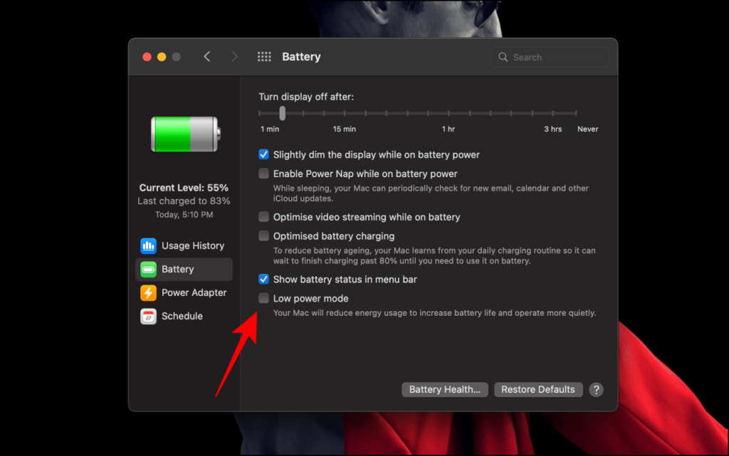 Enable Low Power Mode Mac OS
