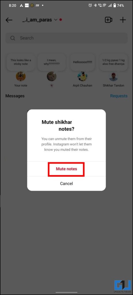 Mute Instagram Notes