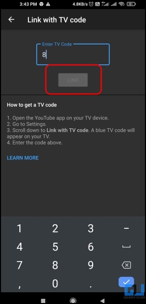 Connecting using TV Code To Use Youtube On TV Using Youtube App