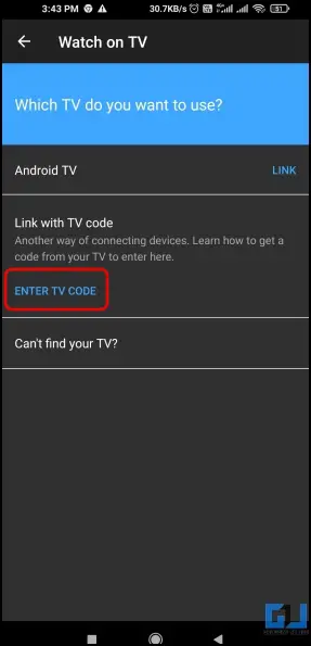 Connecting using TV Code To Use Youtube On TV Using Youtube App