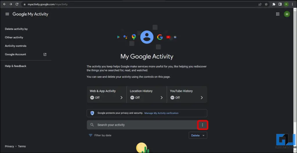 Delete All Google Activity to Remove Search History in Google Photos