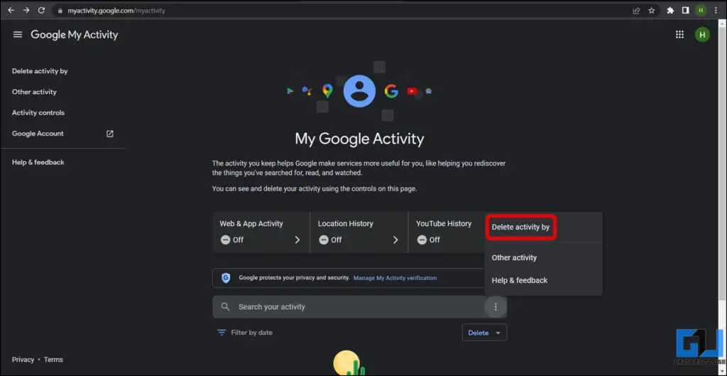 Delete All Google Activity to Remove Search History in Google Photos