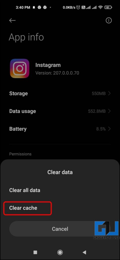 Clear Instagram's Cache to fix Blurry Stories