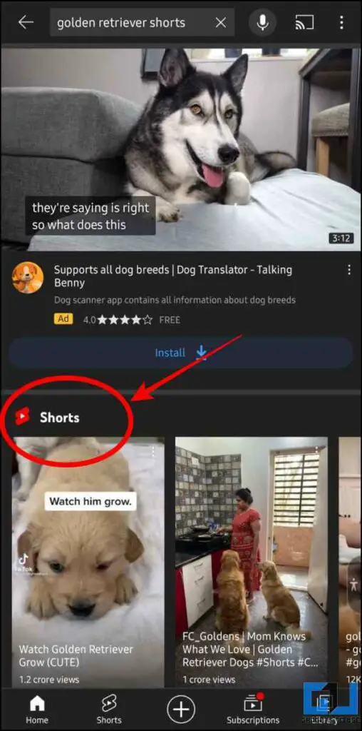 Search YouTube Shorts