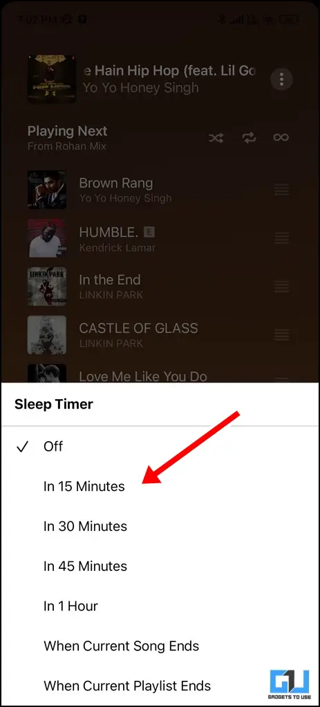 sleep timer in Apple music player
