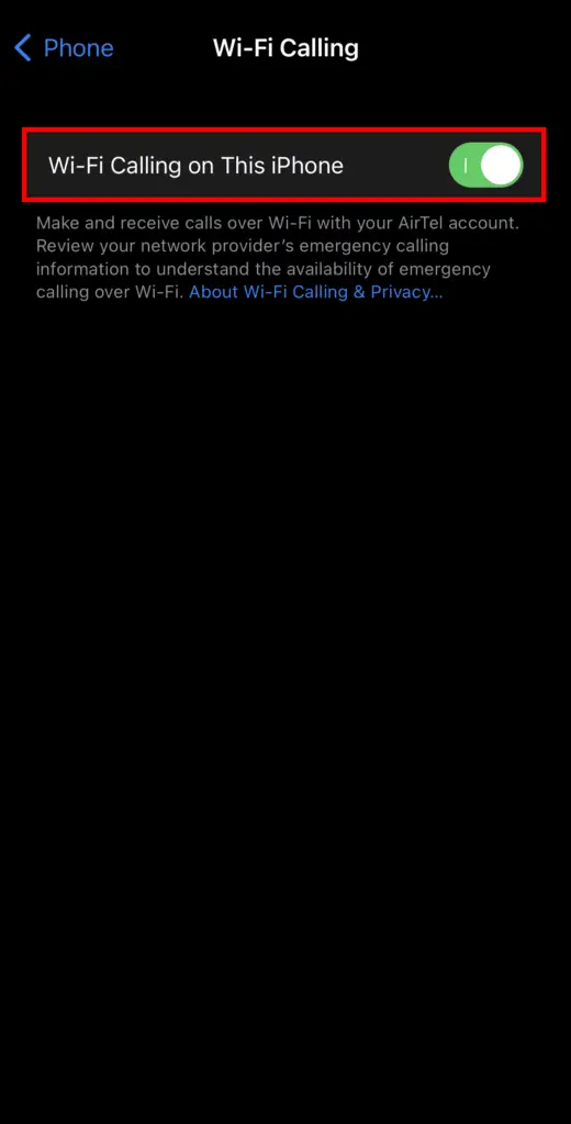 Enable Wifi Calling iPhone