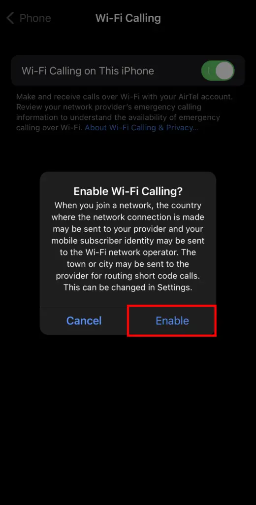 Enable Wifi Calling iPhone