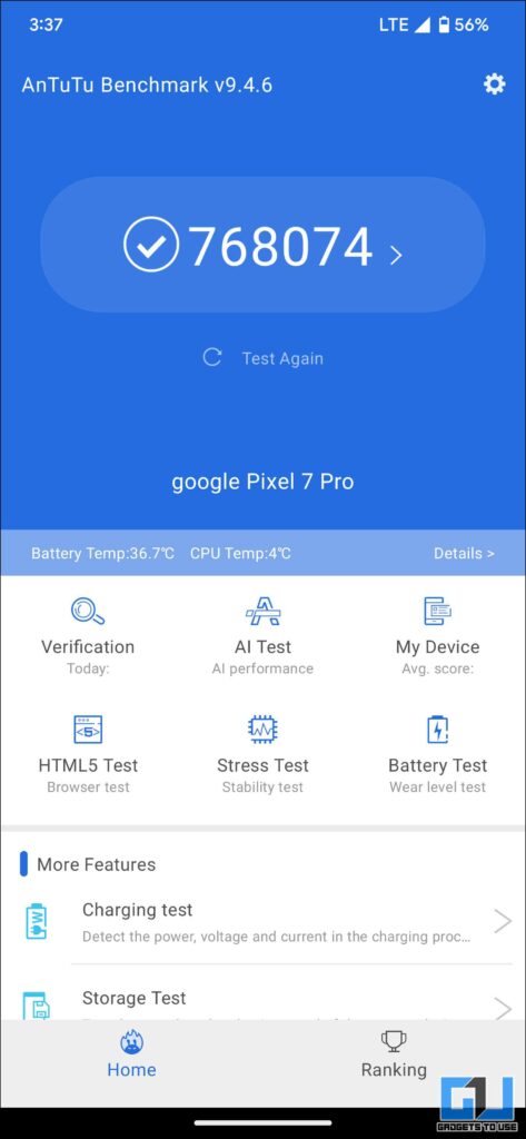 Google Pixel 7 Pro Antutu