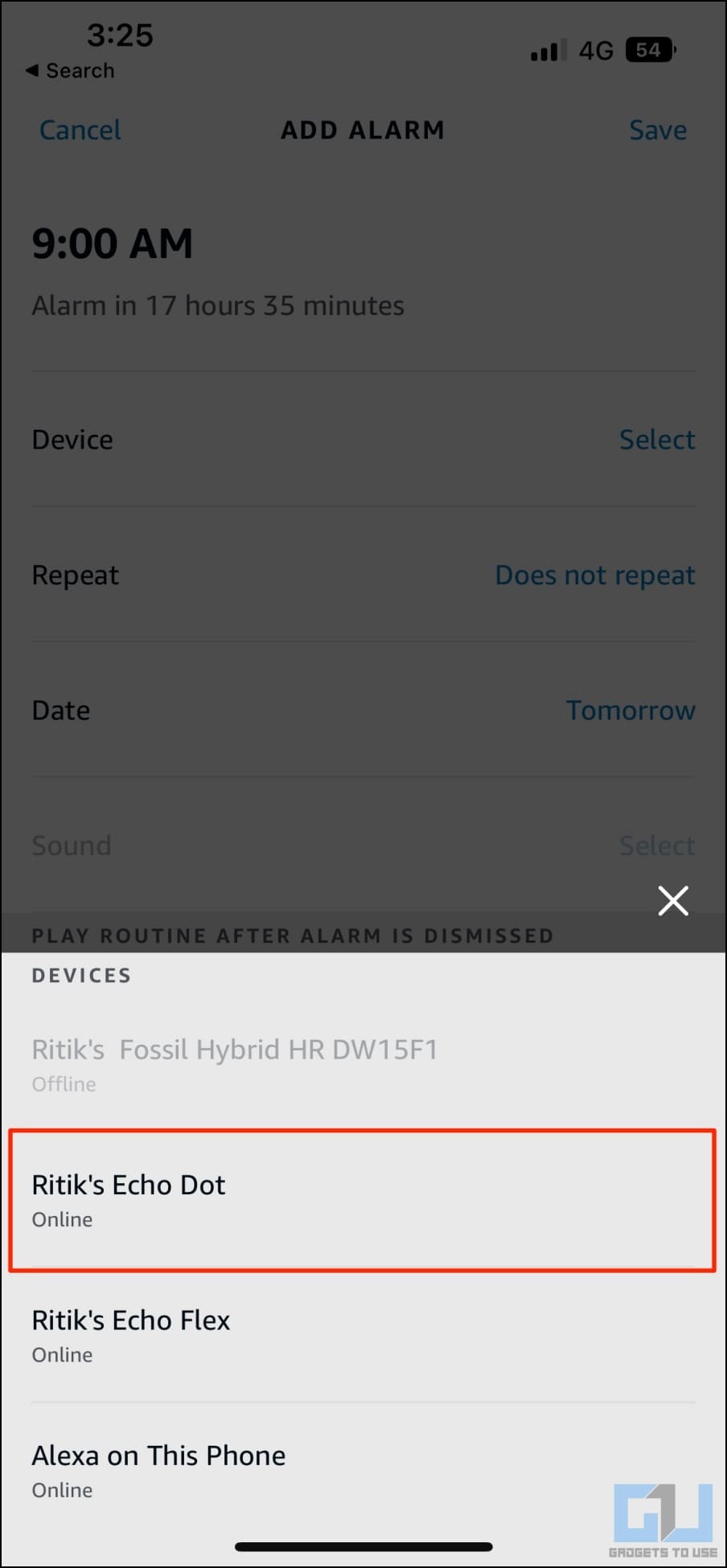 Set Alarm in Alexa App