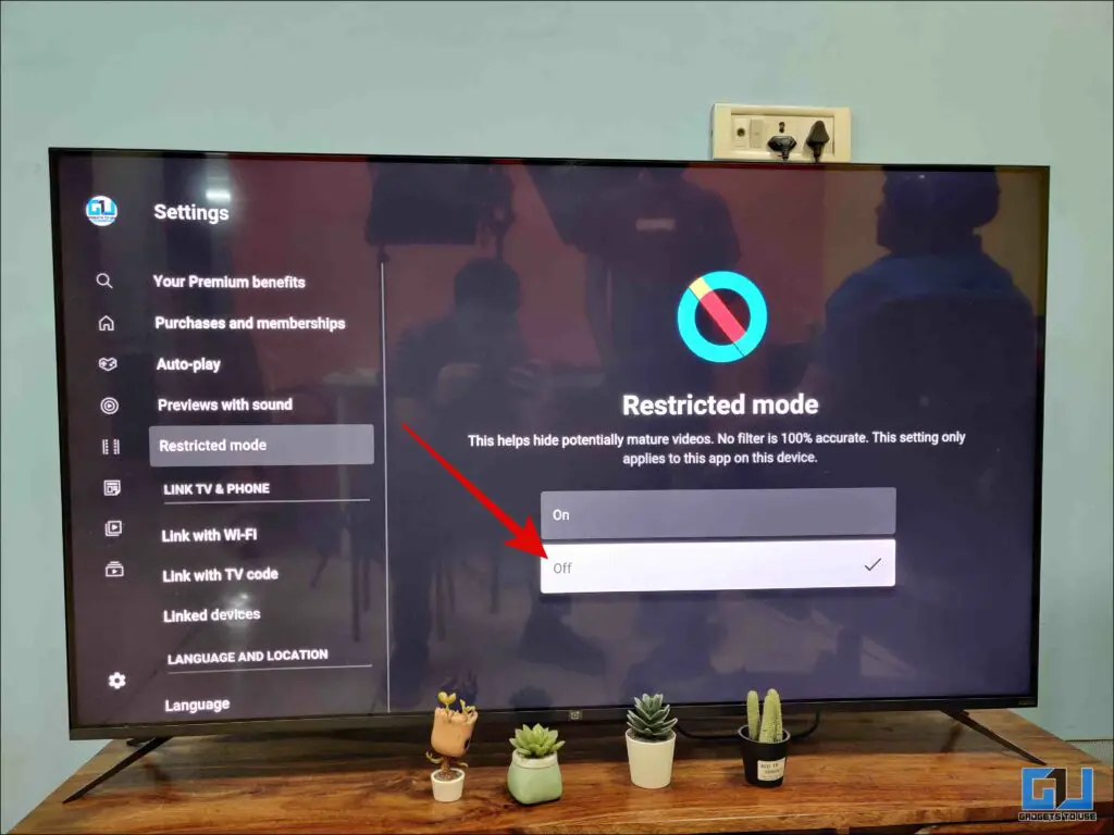 turn off YouTube restricted mode on TV