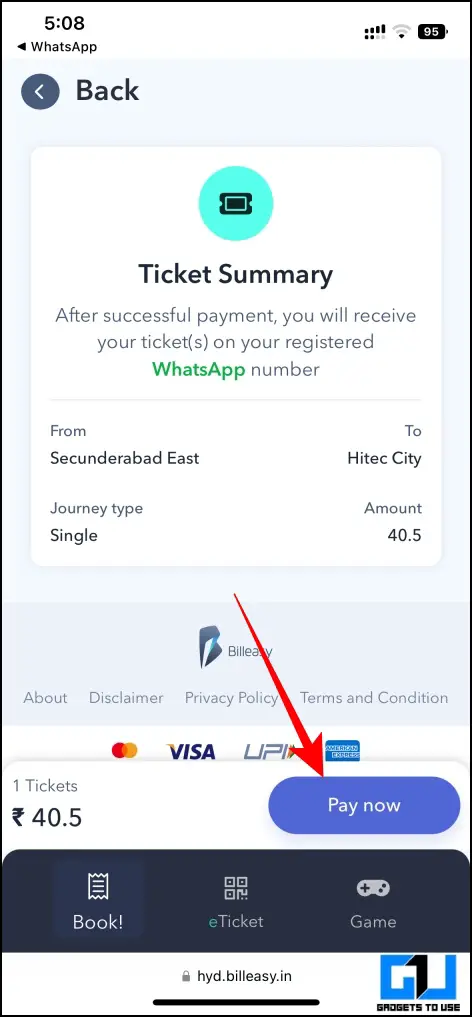 book Hyderabad metro tickets on WhatsApp