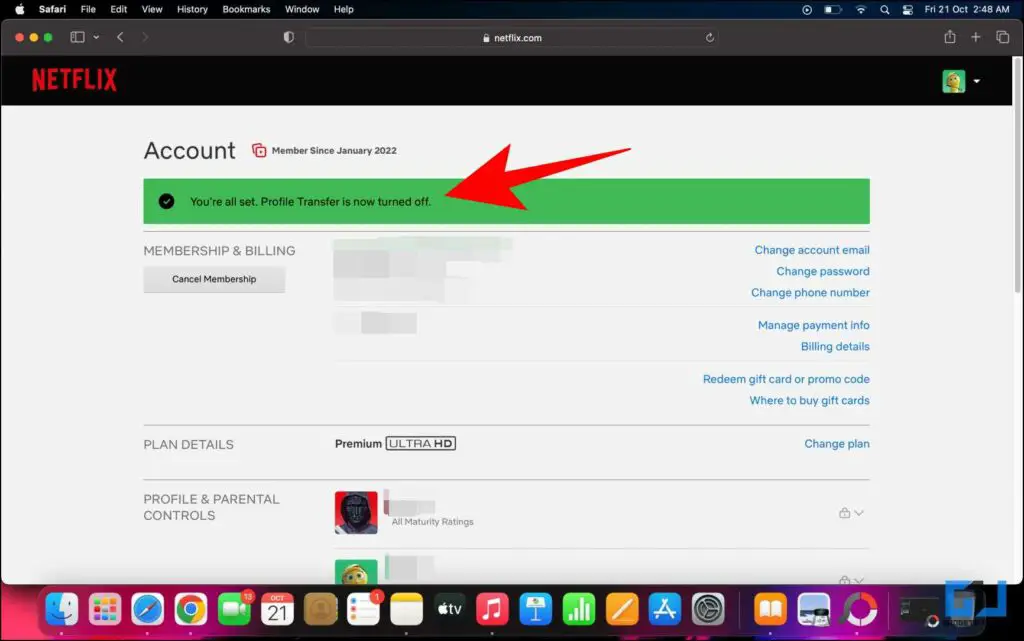 turn off profile transfer netflix
