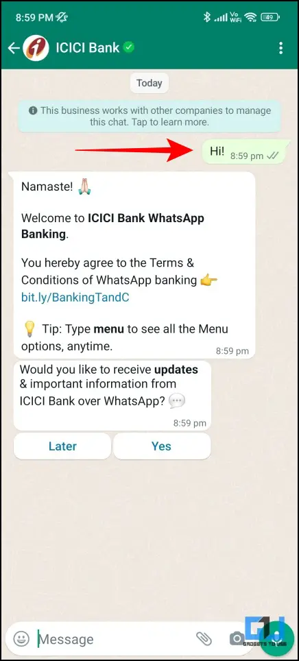 activate ICICI WhatsApp banking