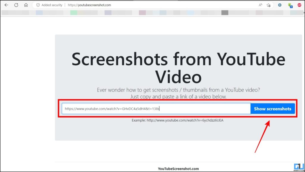 take YouTube video screenshot via website