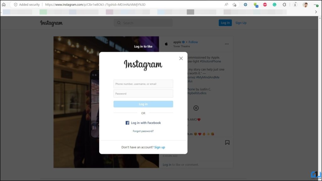 block Instagram login popup