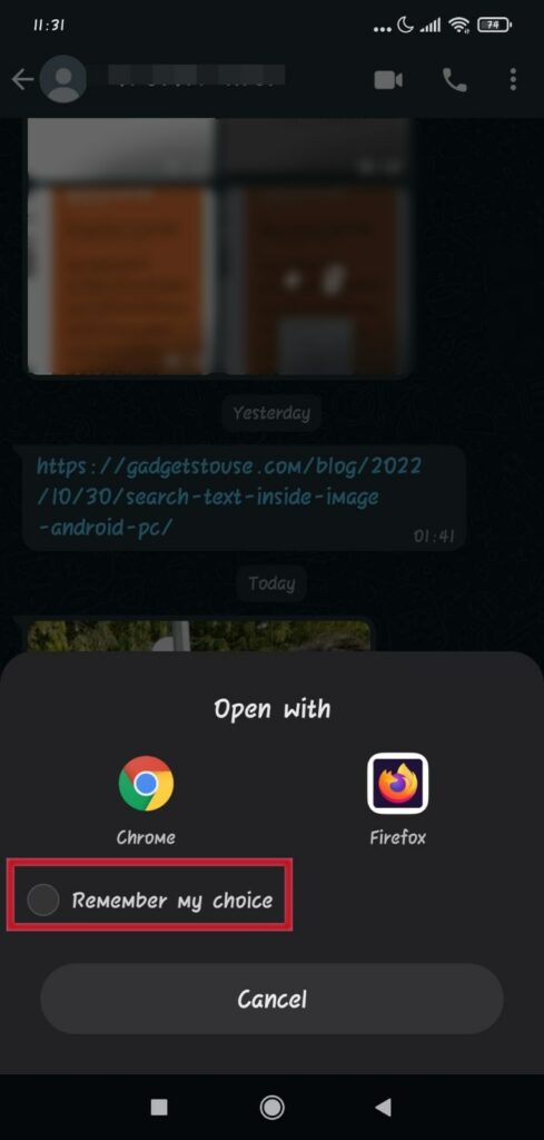 Open with menu android