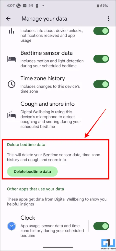 Delete Bedtime Data