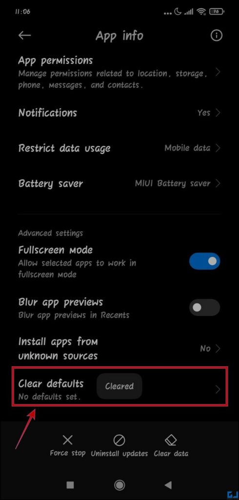 clear defaults to get back Open with menu android