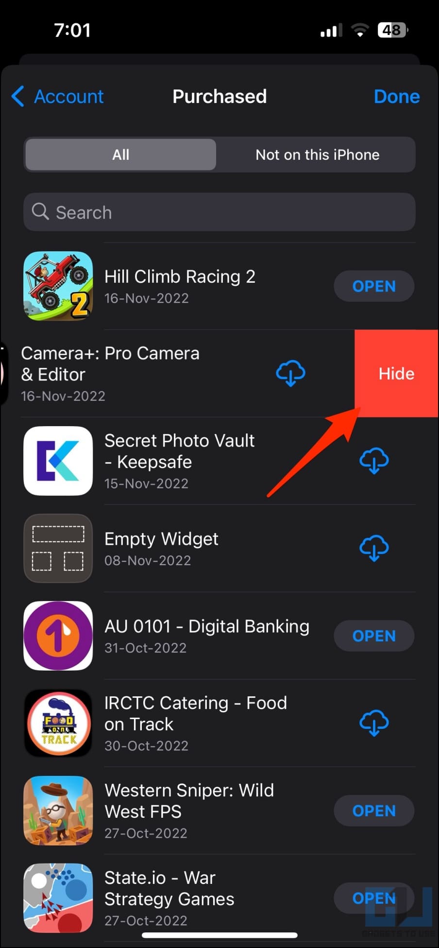 Hide App Downloads from App Store History