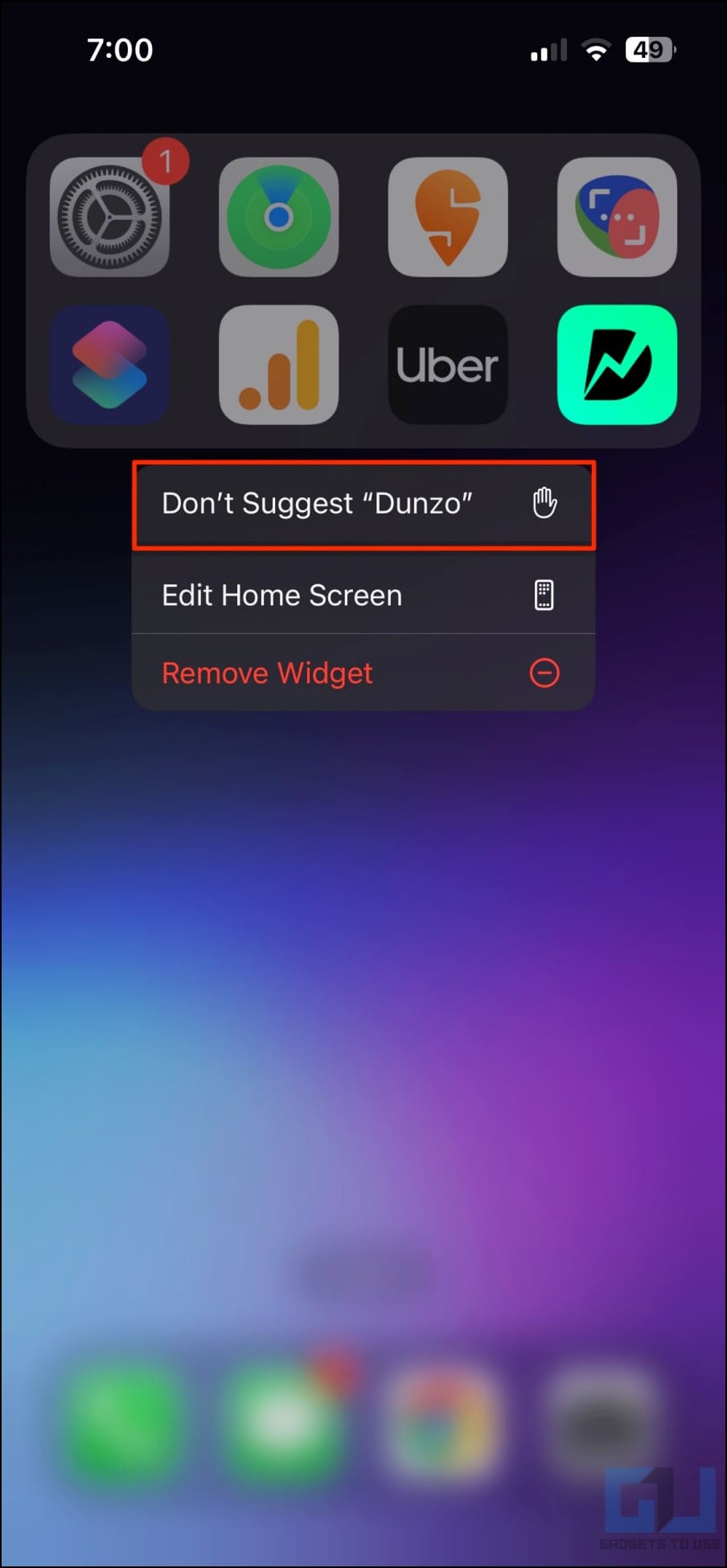 Hide App from Siri Suggestions Widget