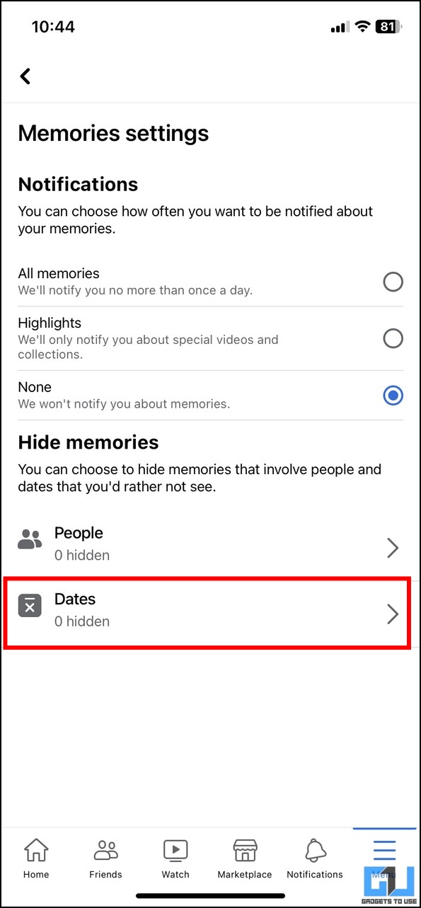 Hide Facebook Memories