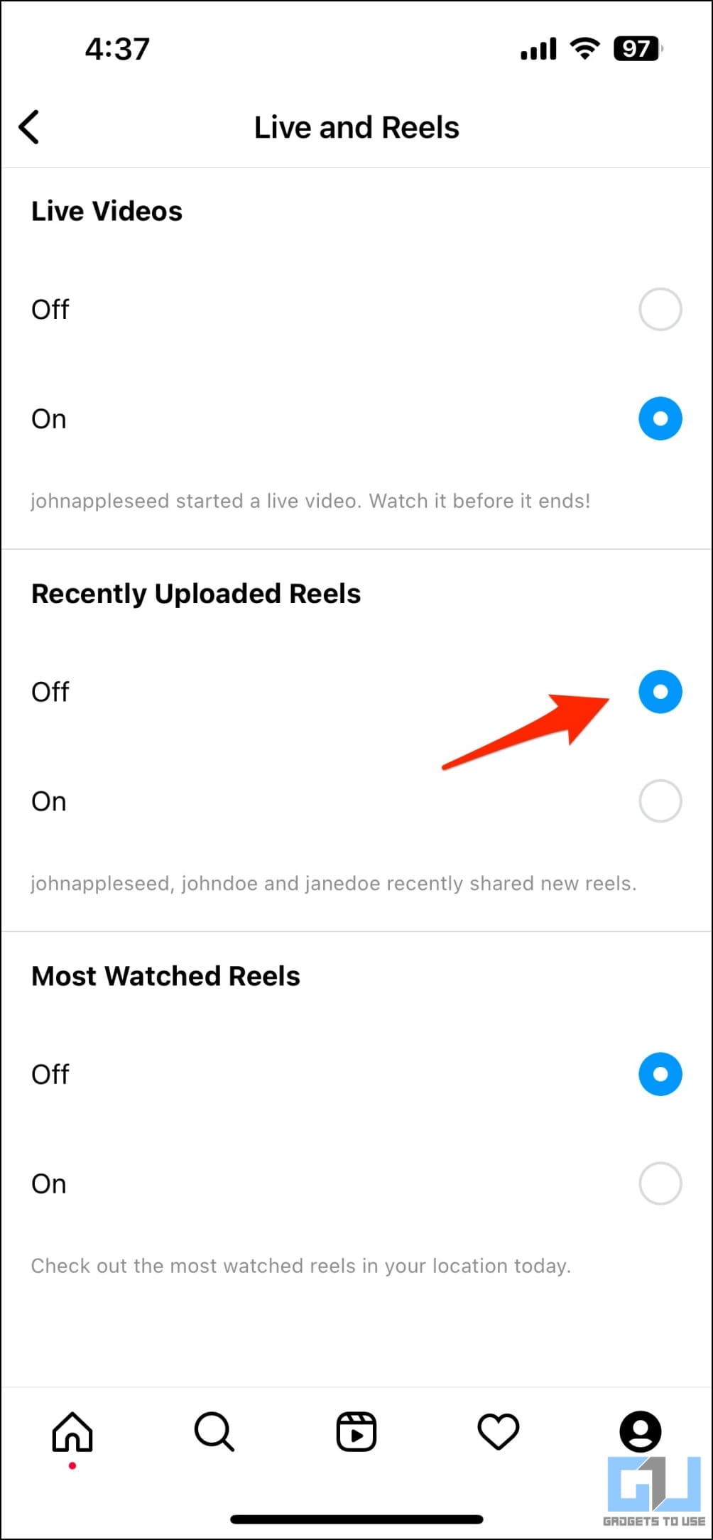 Turn Off Recently Uploaded Reel Notifications