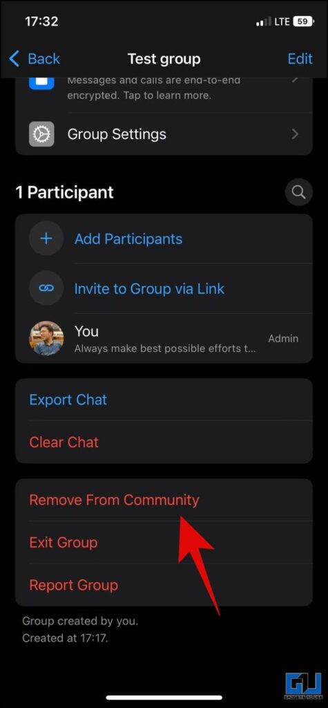 Remove group from WhatsApp Communities