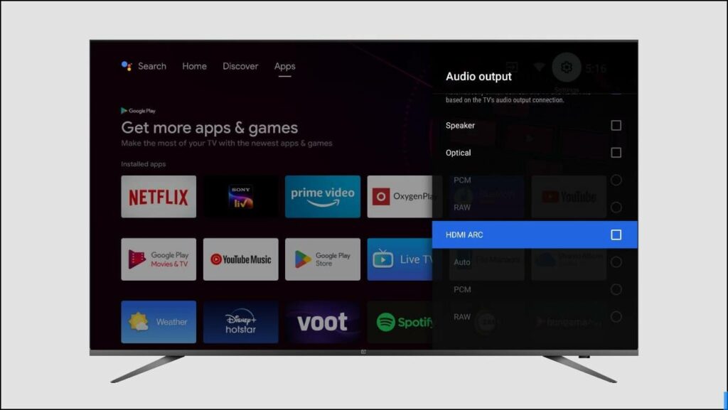 Audio Output settings on Android TV