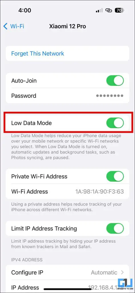 disable low data mode on iphone and iPad