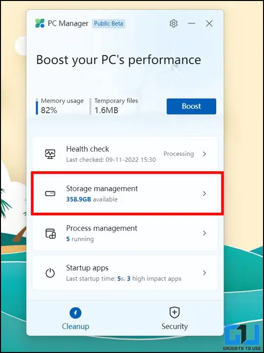 Microsoft PC Manager features