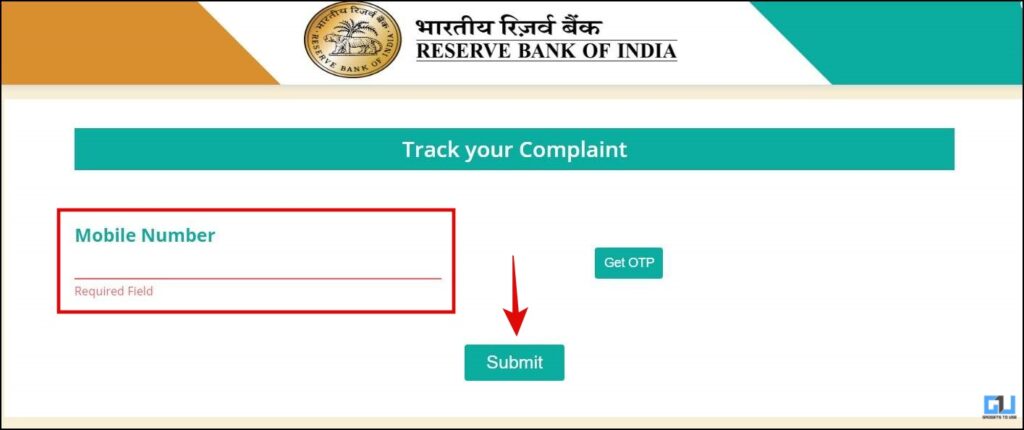 Track RBI complaint