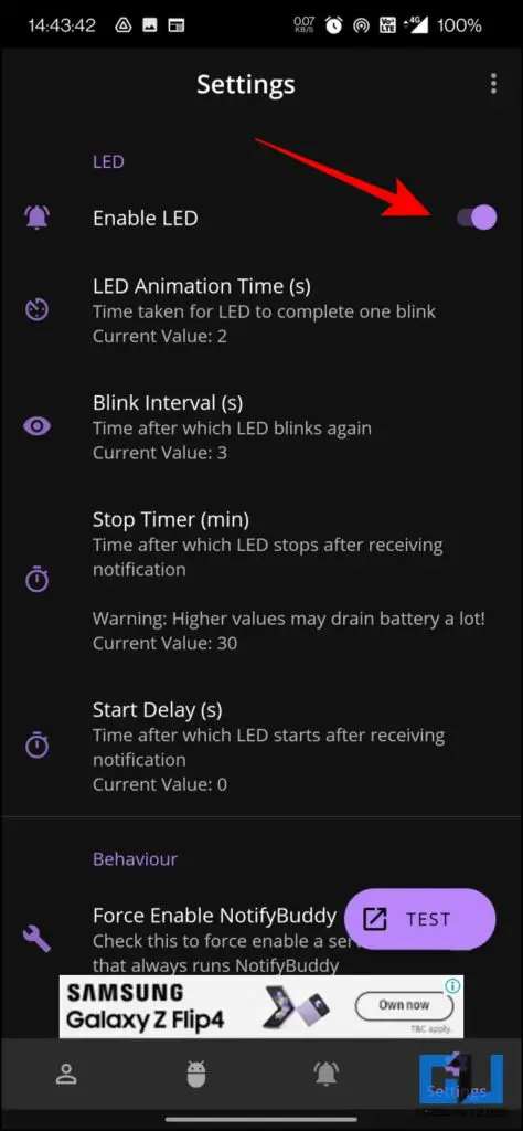 notificación luz android