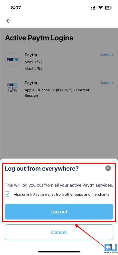 Logout Paytm