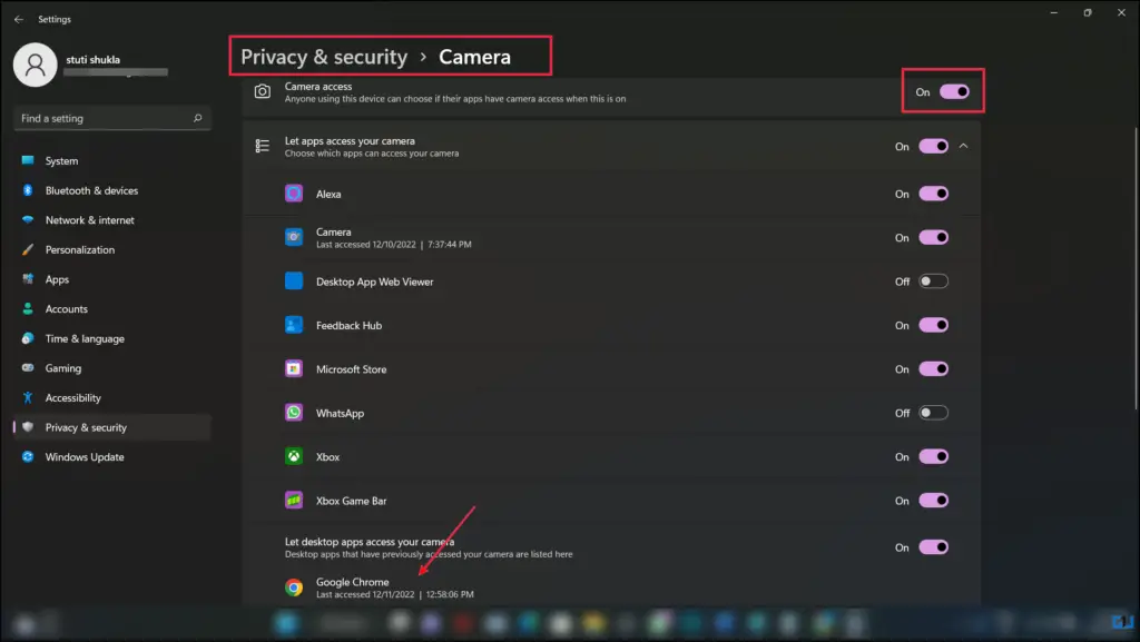 Fix unable to use Google meet camera